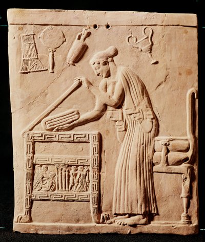 A young woman arranging her clothes in a coffer, 450 BC by Greek